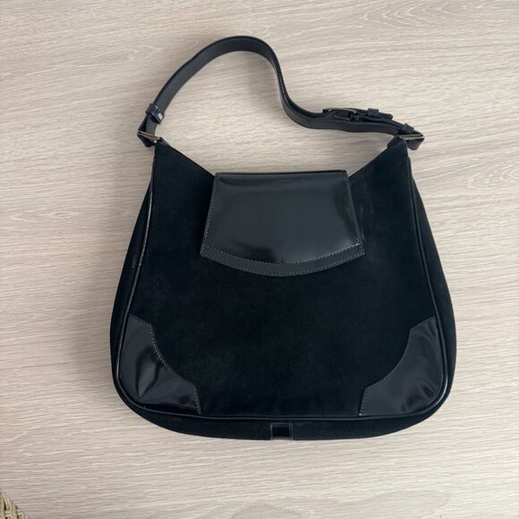 A. Testoni Suede And Patent Leather Black Shoulder Bag - Picture 10 of 15